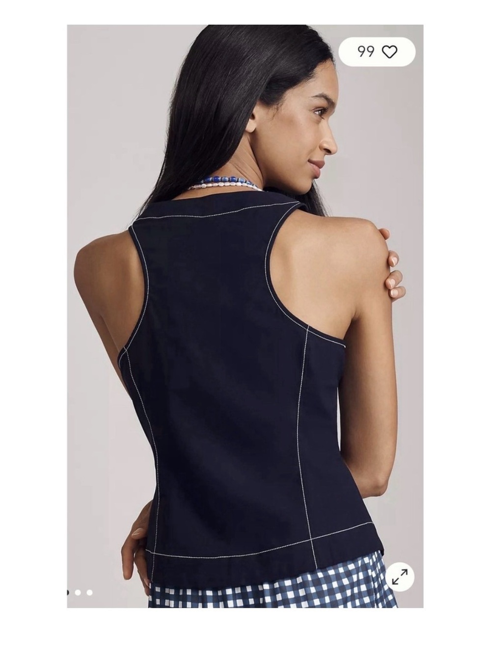 Anthropologie The Halsey Slim Button-Front Vest Navy Blue Size XS NWT
